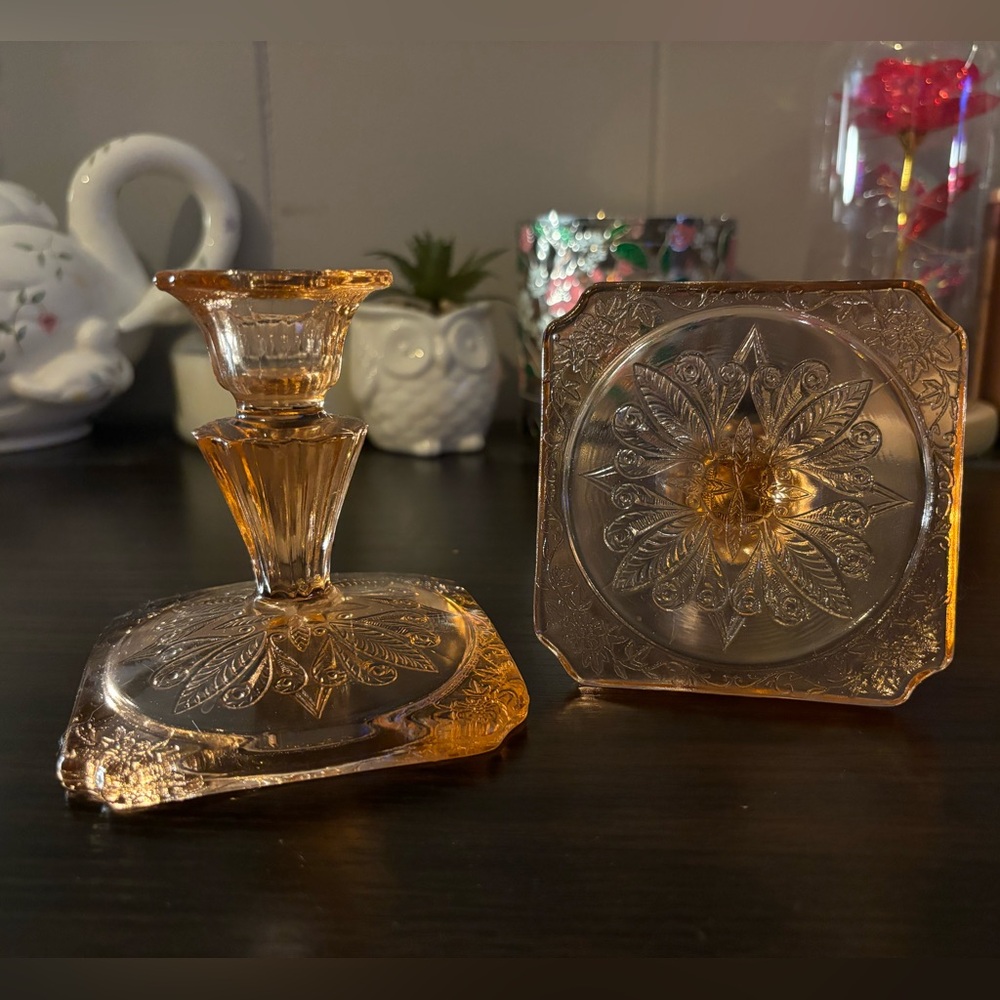 Depression Glass Candle Stick Holders